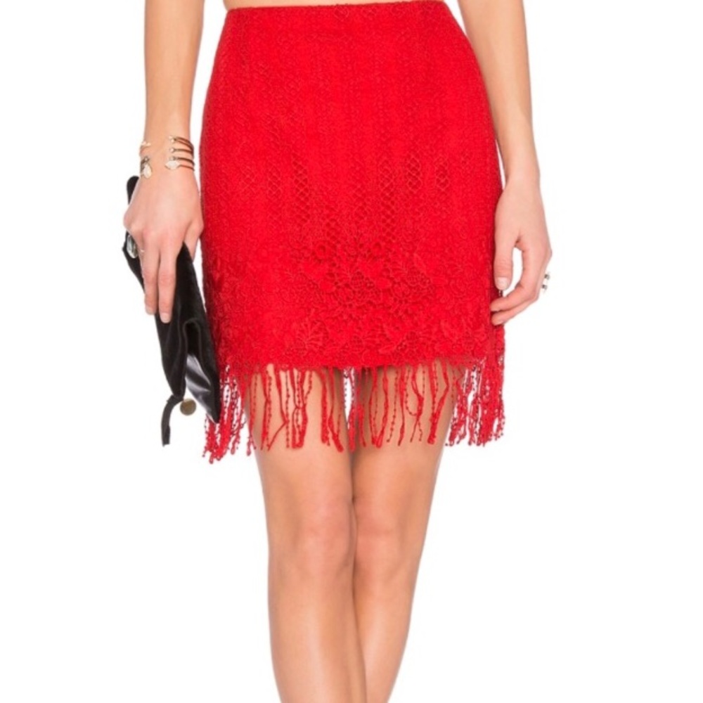 Lovers + Friends red fringe skirt revolve
